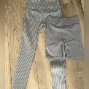 Fabletics Light Blue Leggings & Bike Shorts Combo